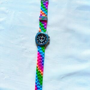 Undee Bandz Watch Peace Sign Face Rainbow Color Silicone Band 36mm unisex